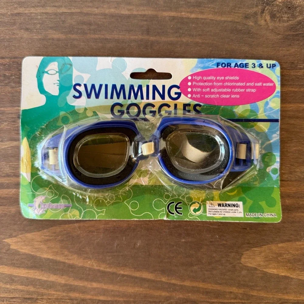 Retro Kids Swimming Goggles Blue Adjustable Strap Ages 3+‎ New Old Stock
